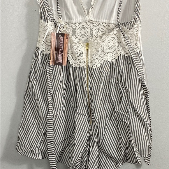 Sage Black and White Striped Lace Trim Romper - Picture 13 of 13